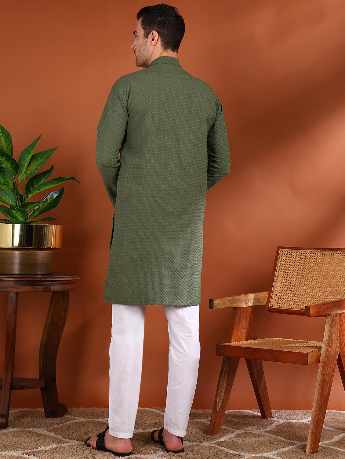 men self design mandarin neck long kurta - 21750742 - Standard Image - 2