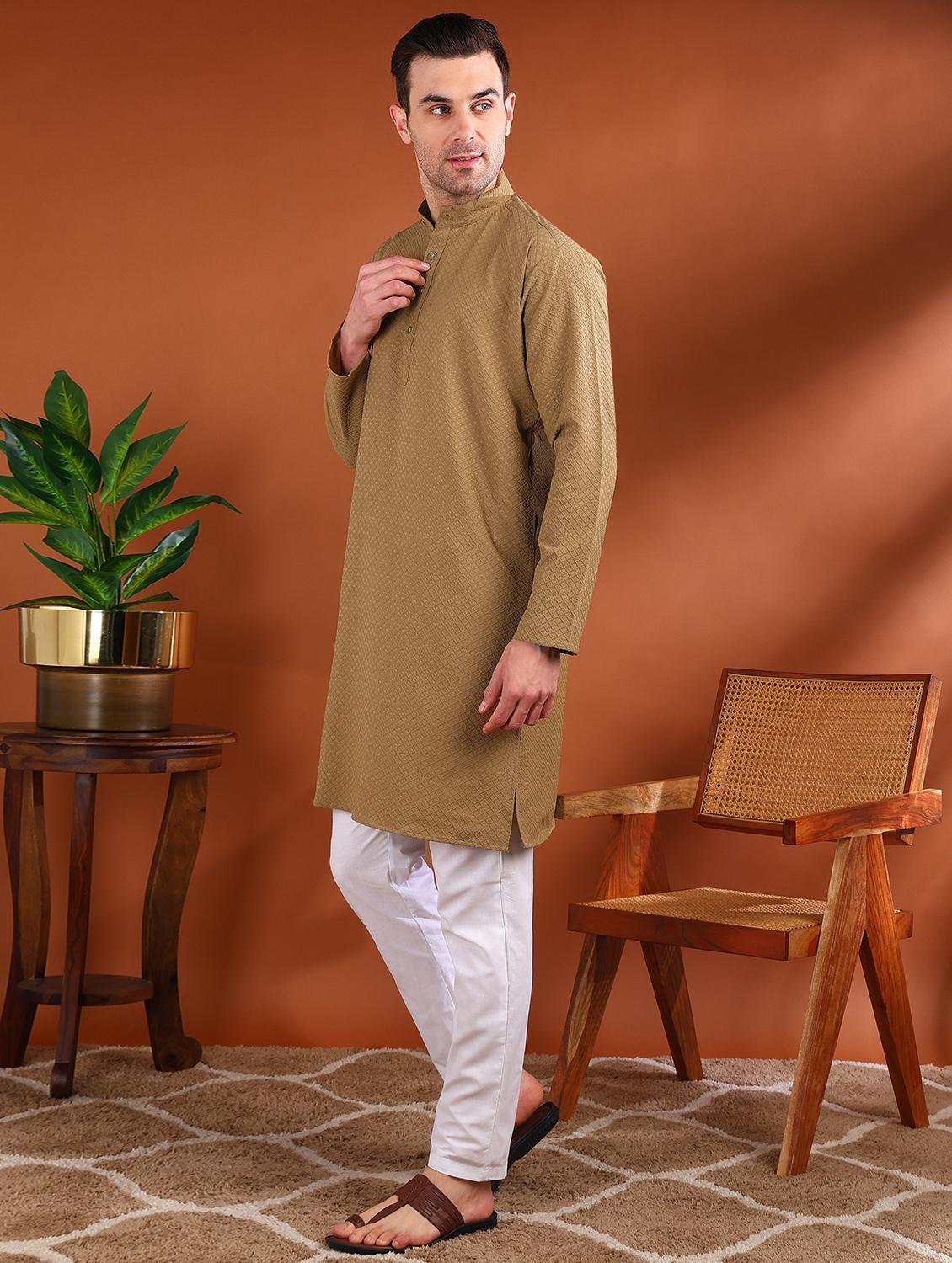 men self design mandarin neck long kurta - 21750743 - Standard Image - 2