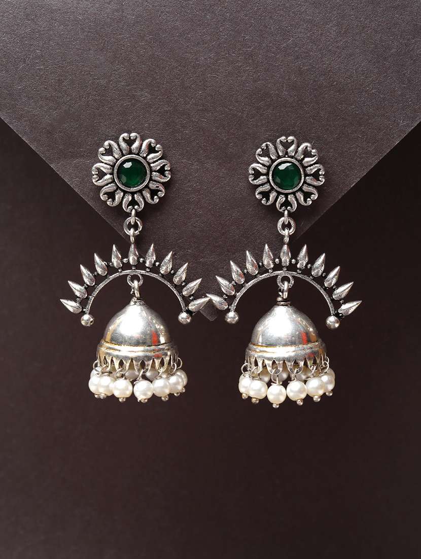 women oxidized jhumka earrings