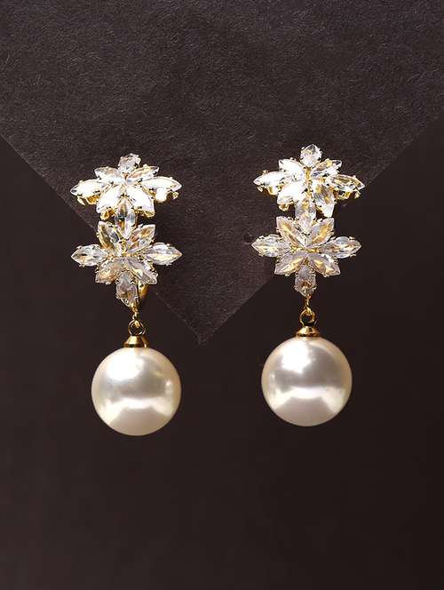 women stone studded pearl detailed drop earrings - 21750830 -  Standard Image - 0