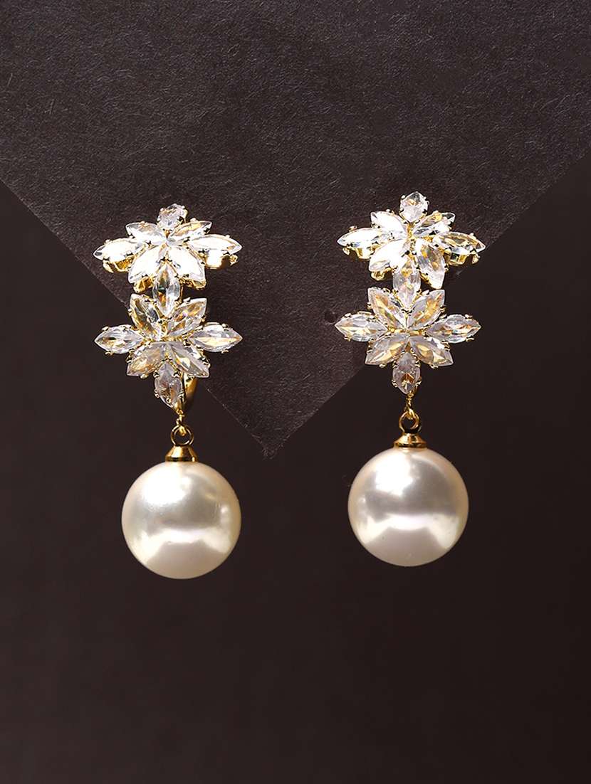 women stone studded pearl detailed drop earrings - 21750830 -  Zoom Image - 0