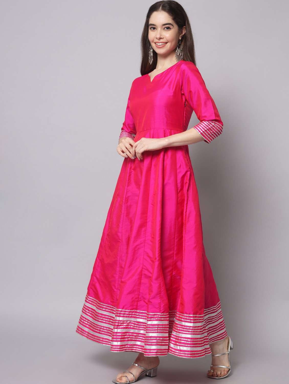 women pink three quarter sleeve flared ethnic dress - 21750941 -  Standard Image - 2