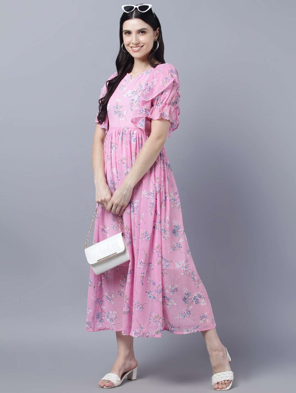 women pink floral printed a-line dress - 21750963 - Standard Image - 2
