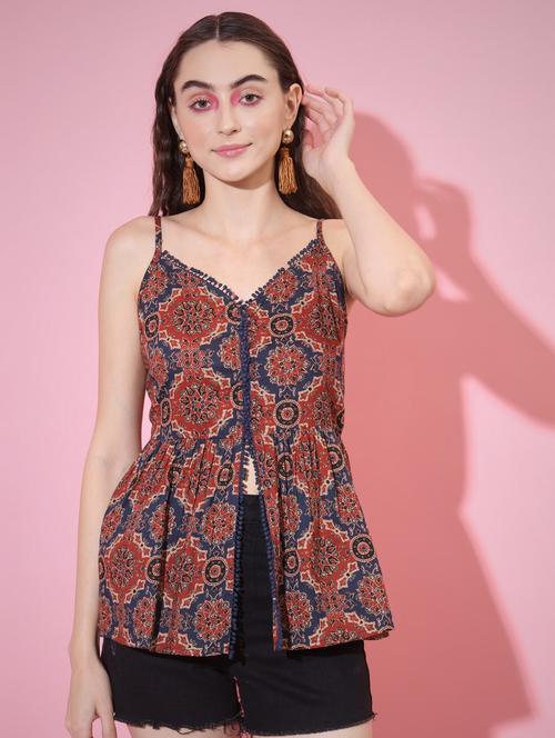 women printed sweetheart neck top - 21750969 - Standard Image - 0