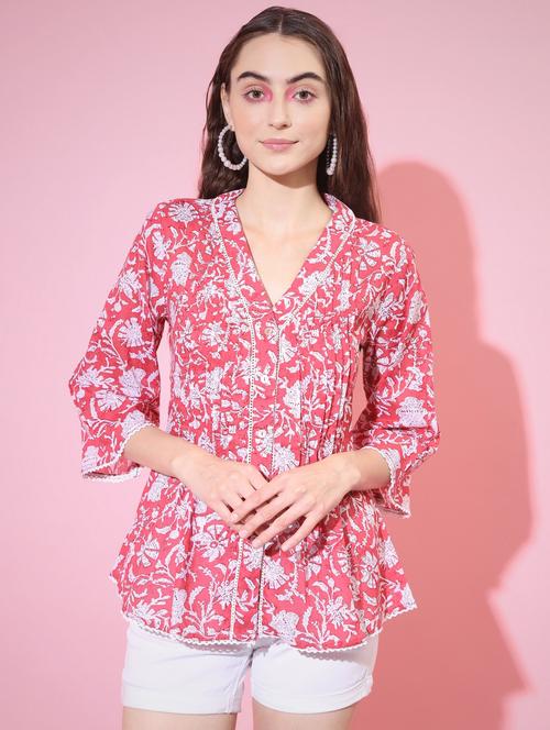 women floral printed v neck top - 21750974 -  Standard Image - 0