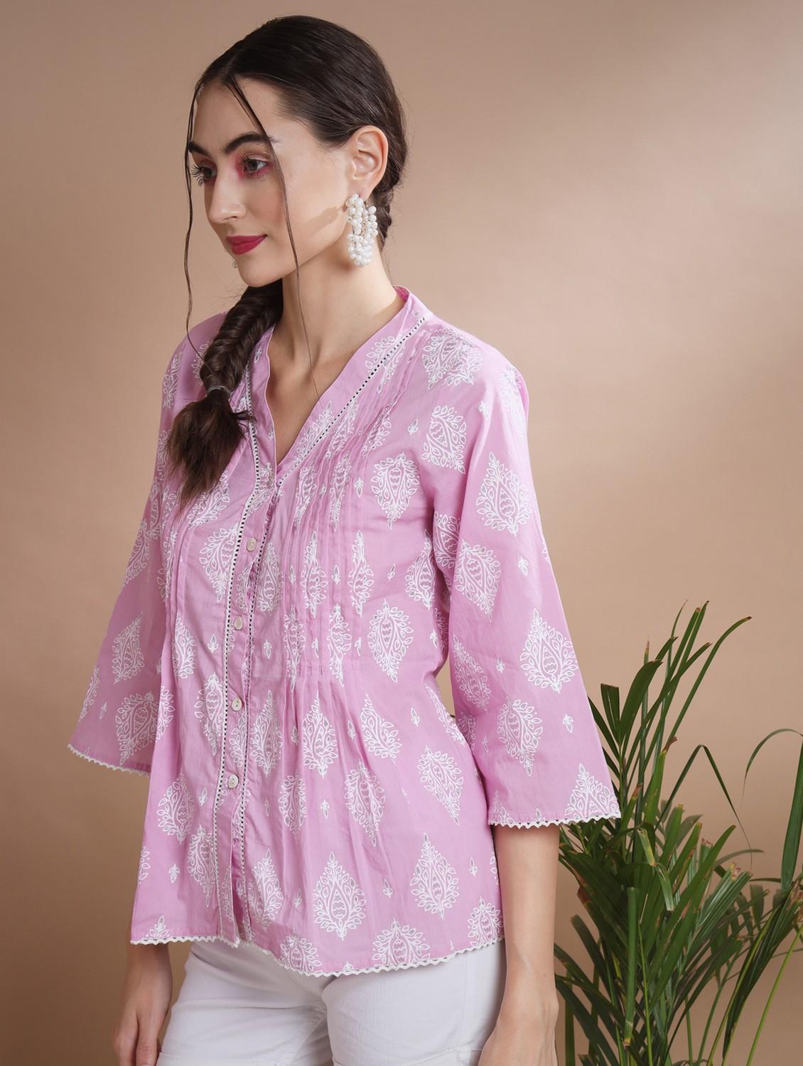 women pink block printed a-line top - 21750975 - Standard Image - 2