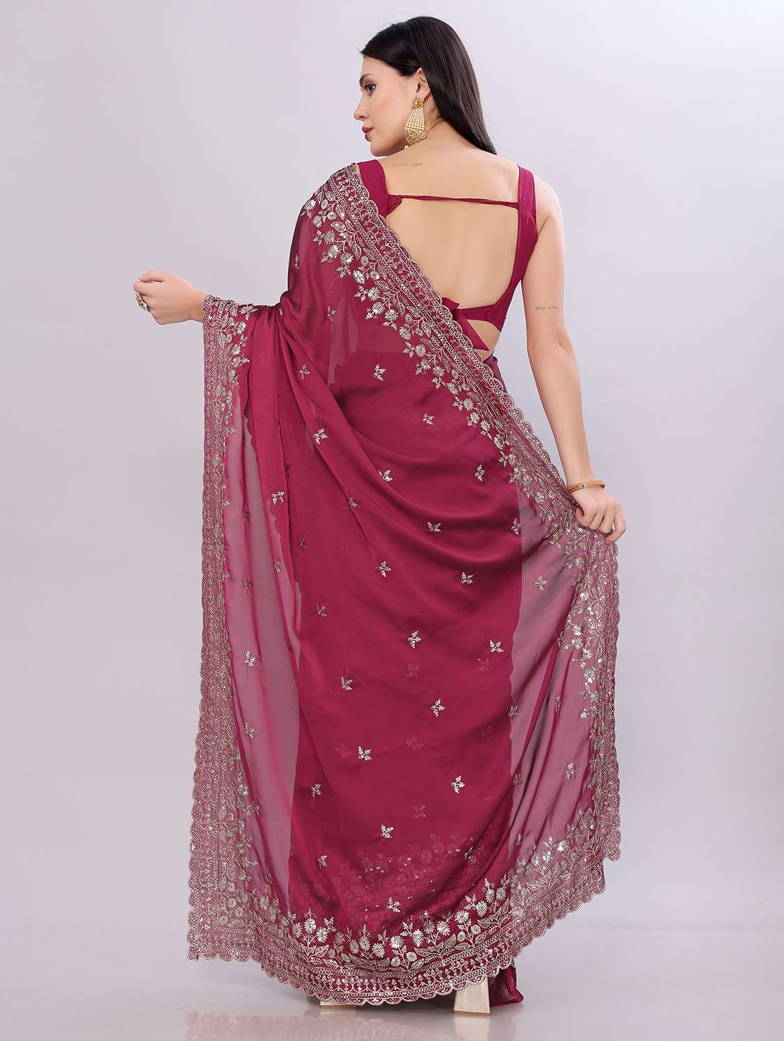 women solid with work embroidered saree with blouse - 21753238 -  Standard Image - 2