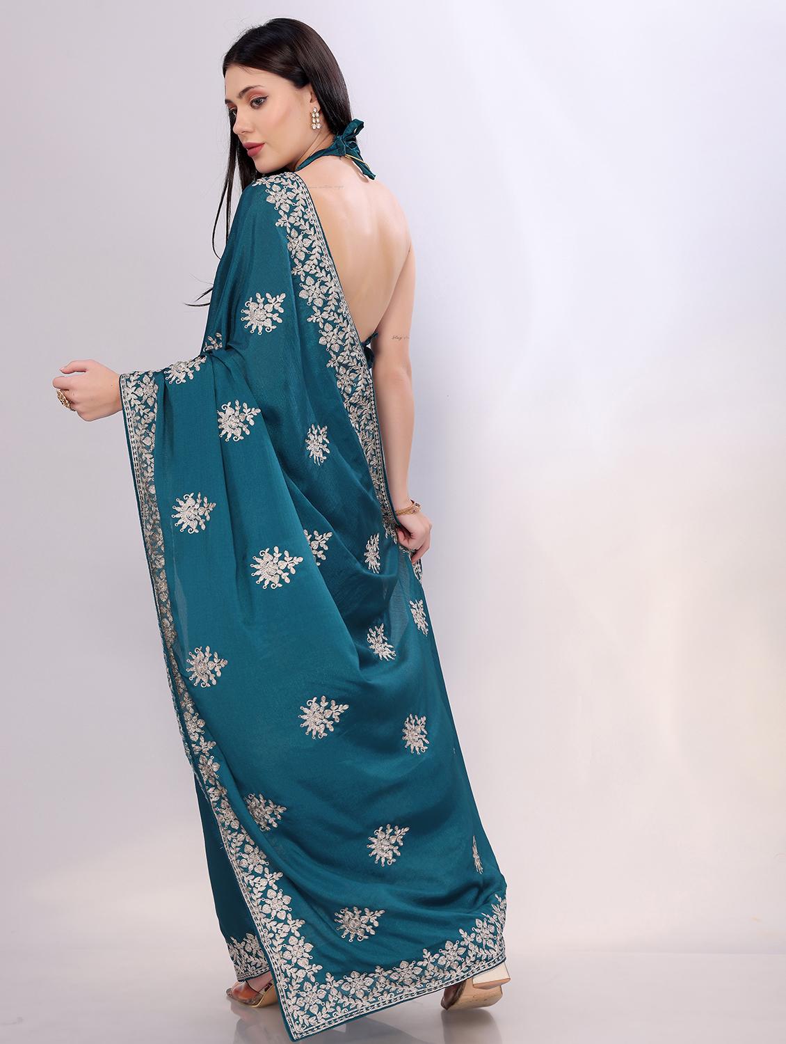 women solid with work embroidered saree with blouse - 21753259 - Standard Image - 2