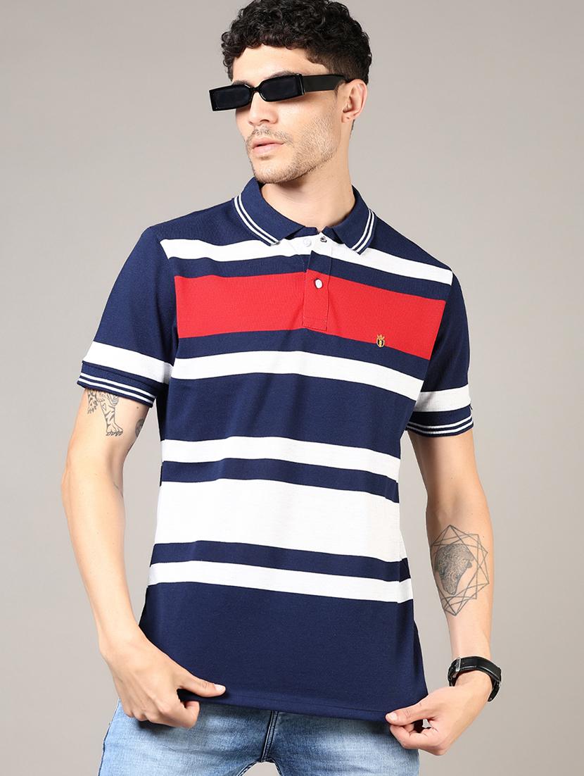 men striped short sleeve regular fit polo t-shirt