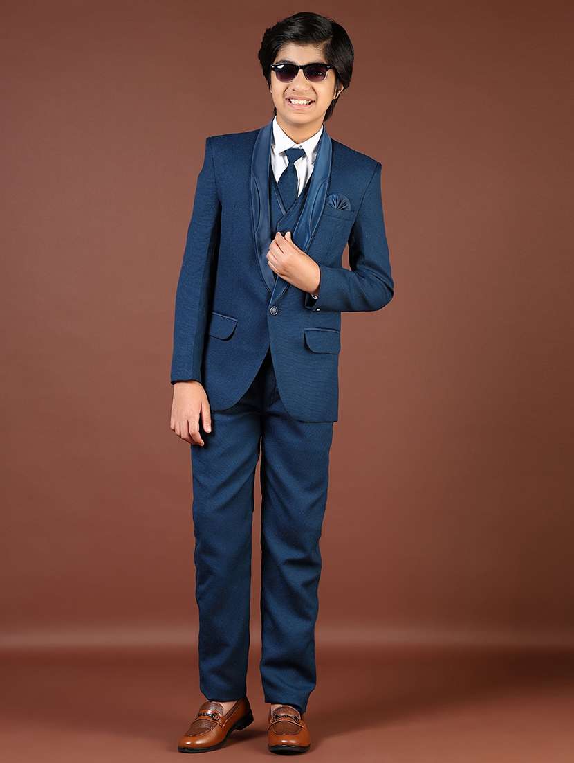 boys solid shirt and trouser with blazer