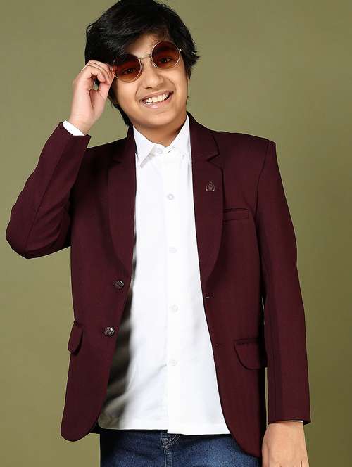boys maroon solid long sleeve blazer - 21753439 -  Standard Image - 0