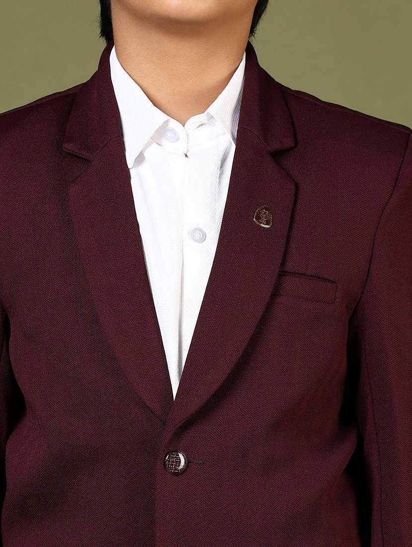 boys maroon solid long sleeve blazer - 21753439 -  Standard Image - 2