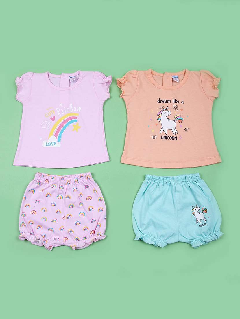 girls pack of 2 printed t-shirt & bloomer twin set