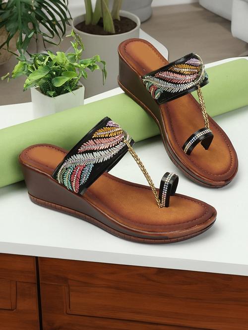 women embroidered toe separator wedge - 21755749 - Standard Image - 0