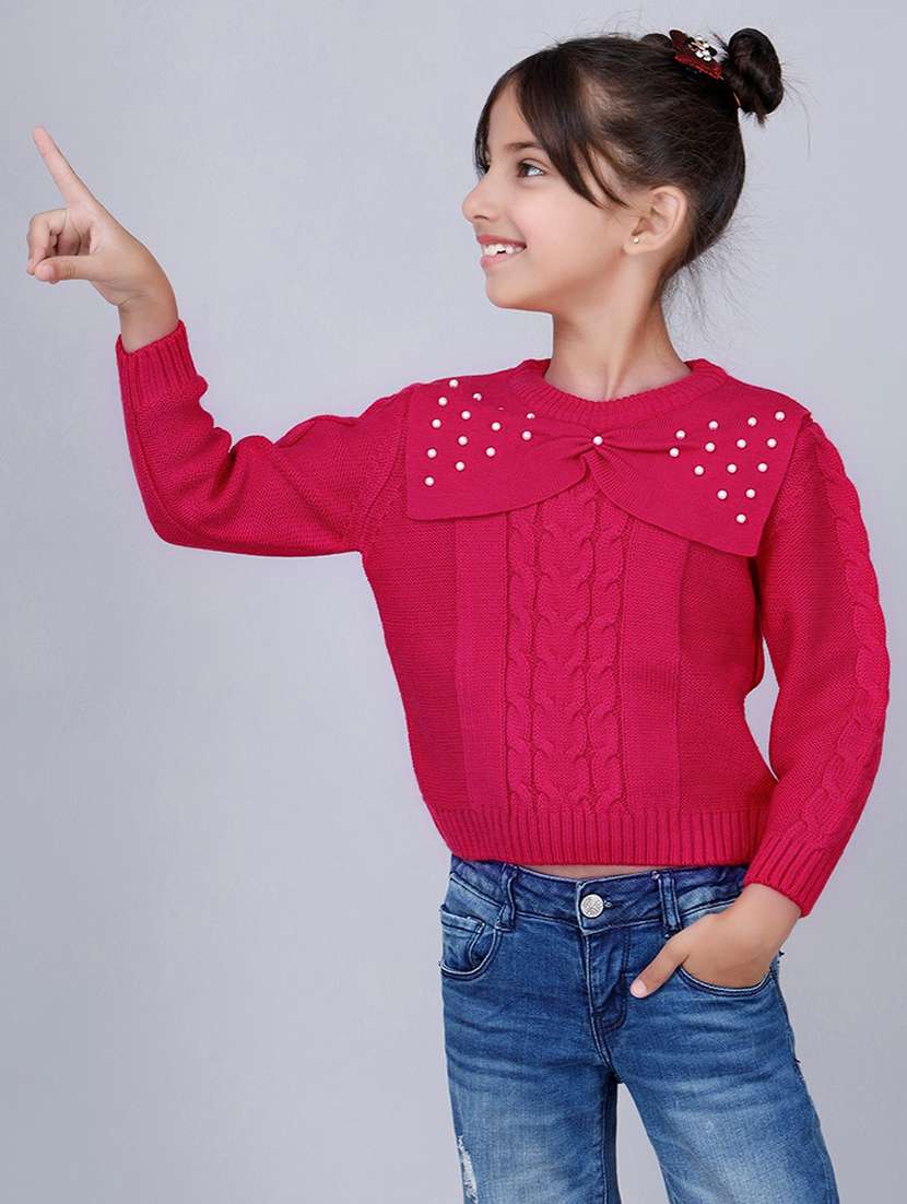 girls self designed long sleeves sweater
