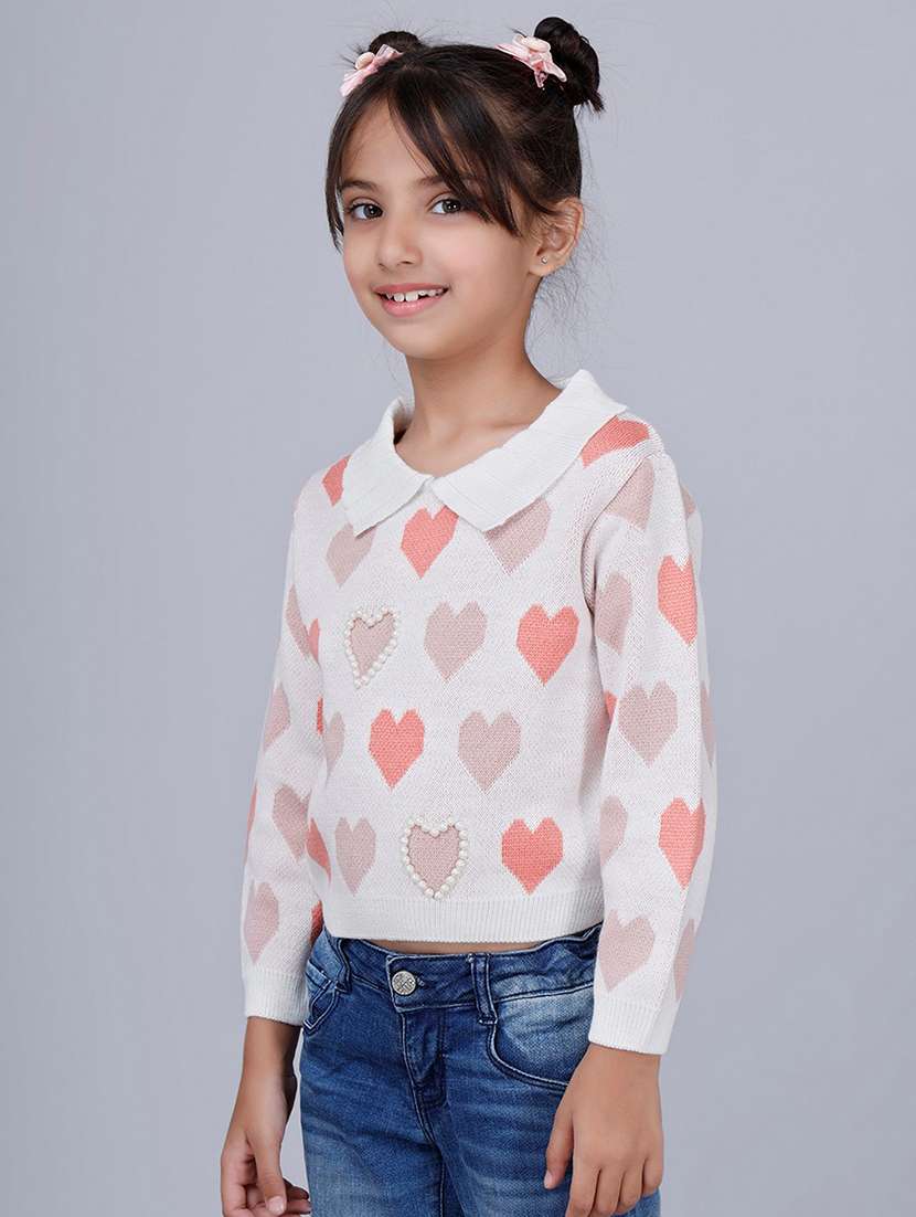 girls self designed long sleeves sweater