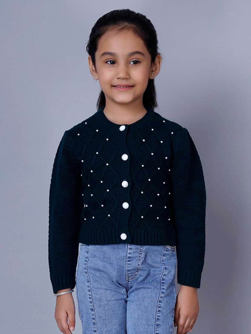 girls self designed embellished long sleeves sweater