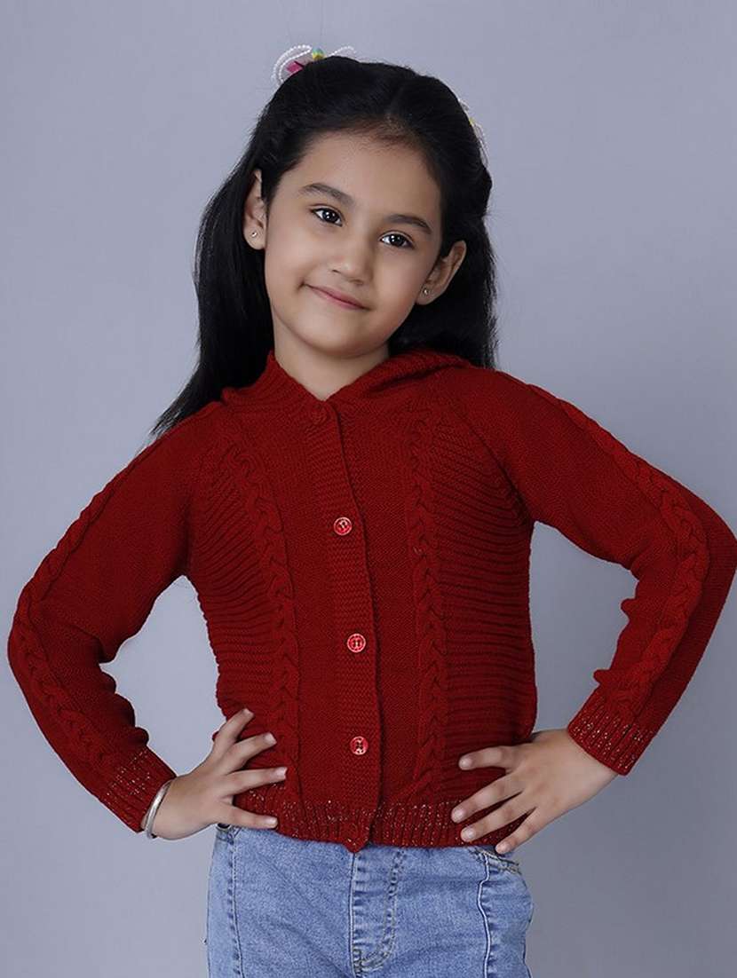 girls self designed long sleeves hooded sweater