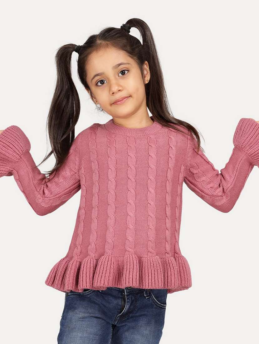 girls self designed bell sleeves sweater