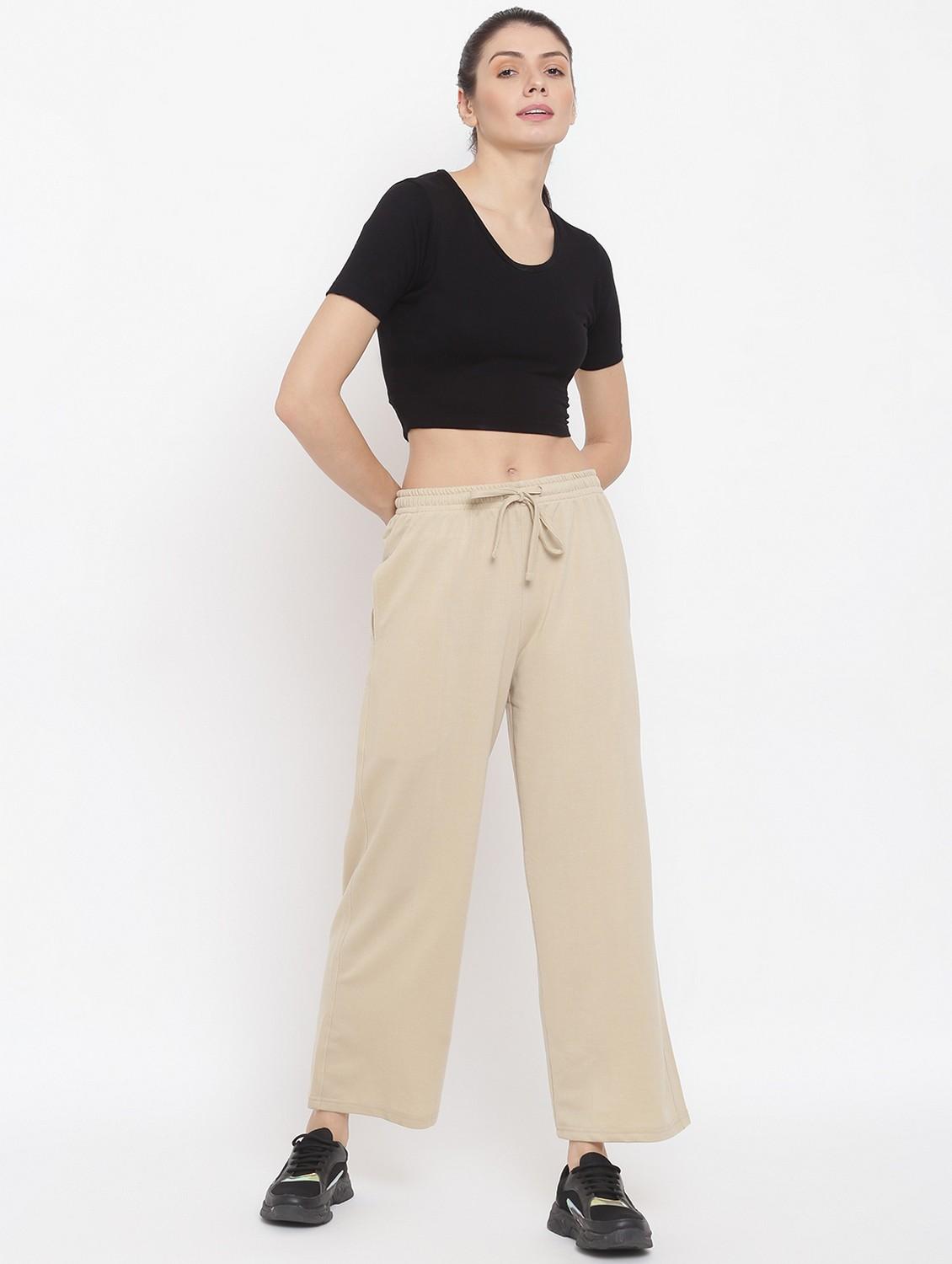 women solid mid rise track pant - 21762225 - Standard Image - 2