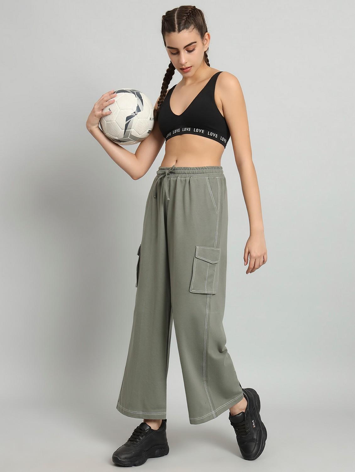 women solid relaxed fit mid rise cargo - 21762247 - Standard Image - 2