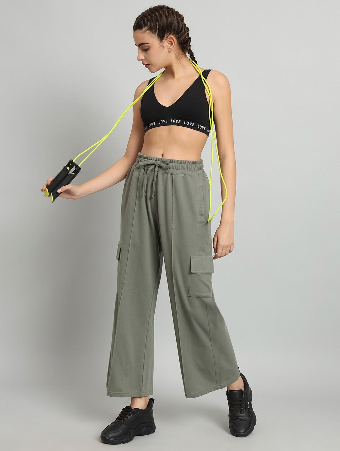 women solid relaxed fit mid rise cargo - 21762248 - Standard Image - 2