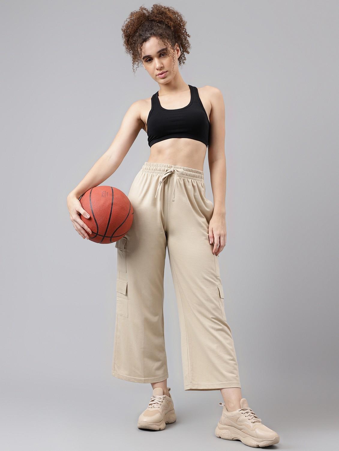 women solid relaxed fit mid rise cargo - 21762256 - Standard Image - 2