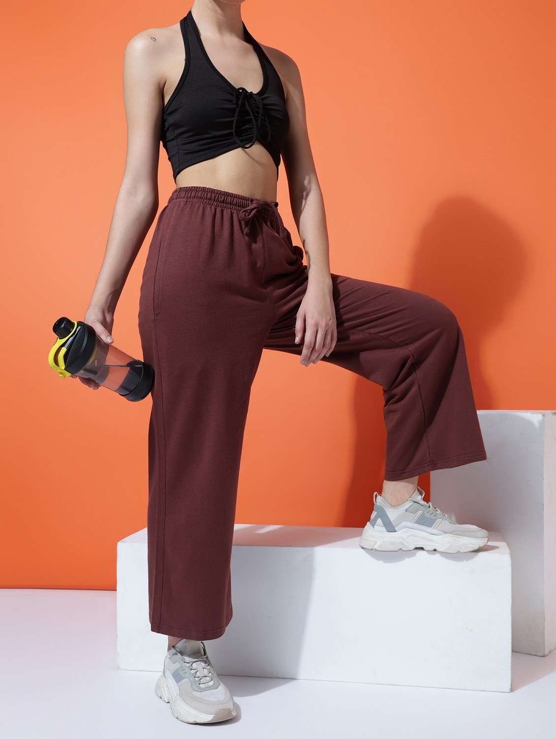 women solid mid rise track pant - 21762291 -  Standard Image - 2