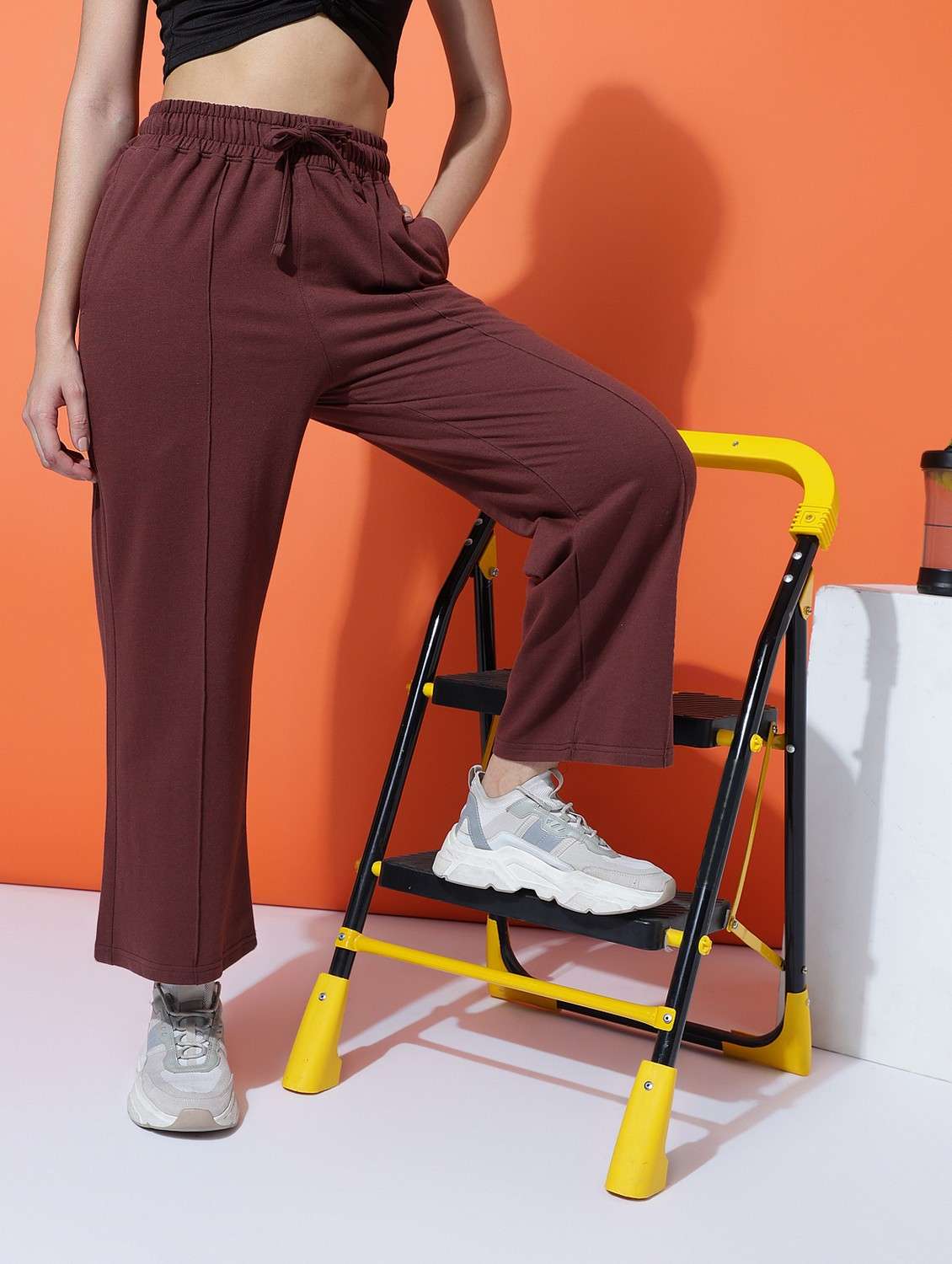 women solid mid rise track pant - 21762302 -  Standard Image - 2