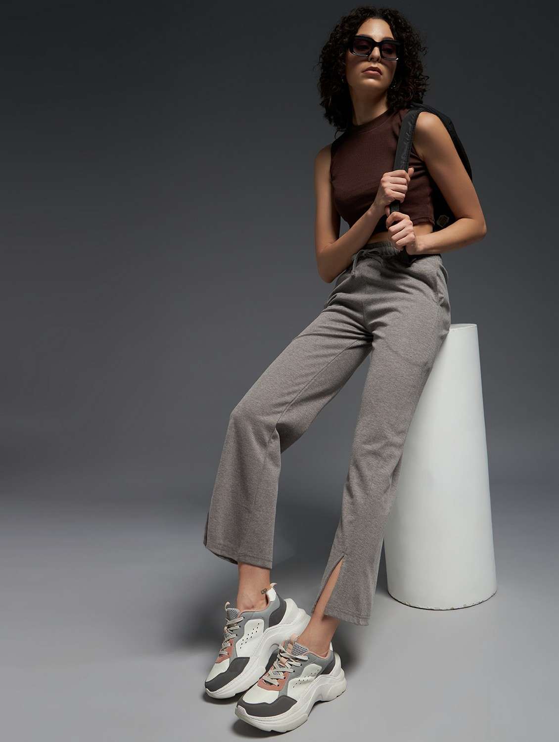 women solid mid rise track pant - 21762316 -  Standard Image - 2