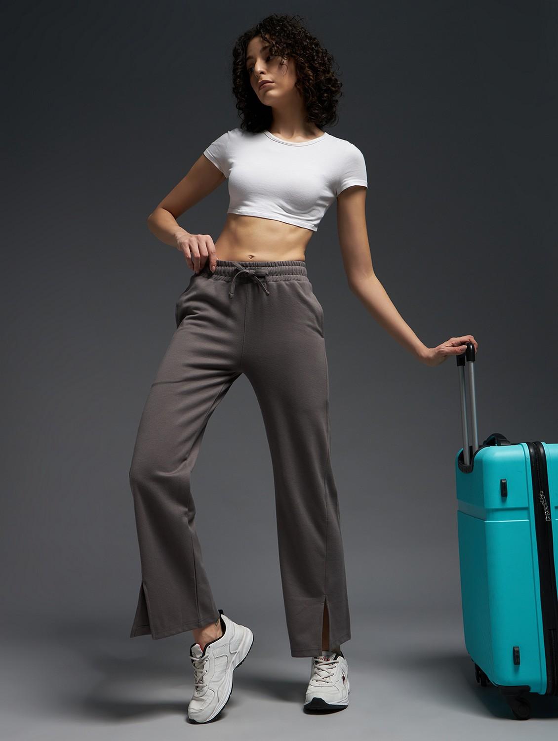 women solid mid rise track pant - 21762317 - Standard Image - 2
