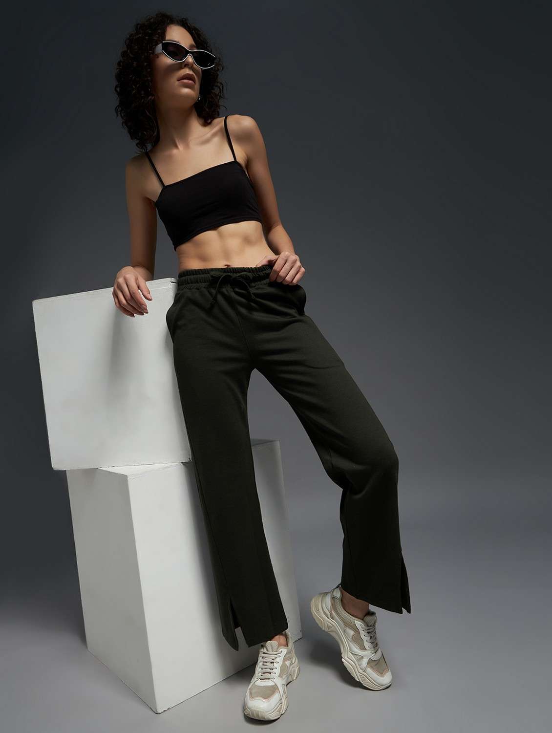 women solid mid rise track pant - 21762318 - Standard Image - 2