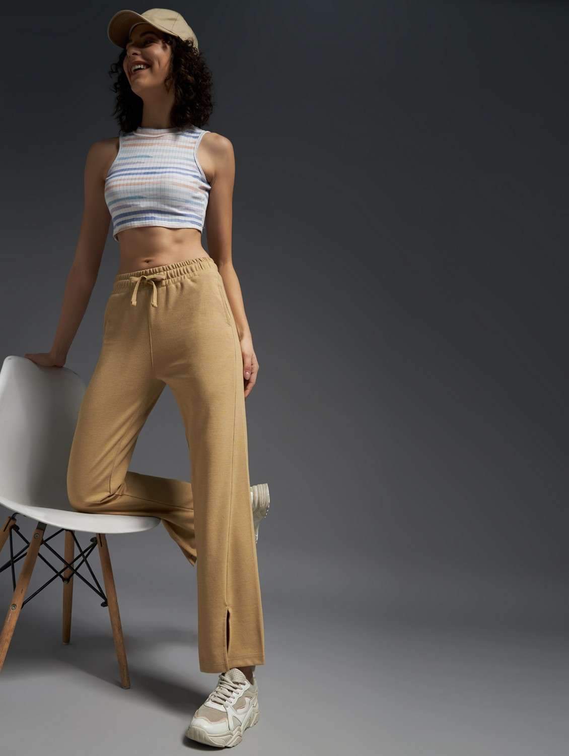 women solid mid rise track pant - 21762320 - Standard Image - 2