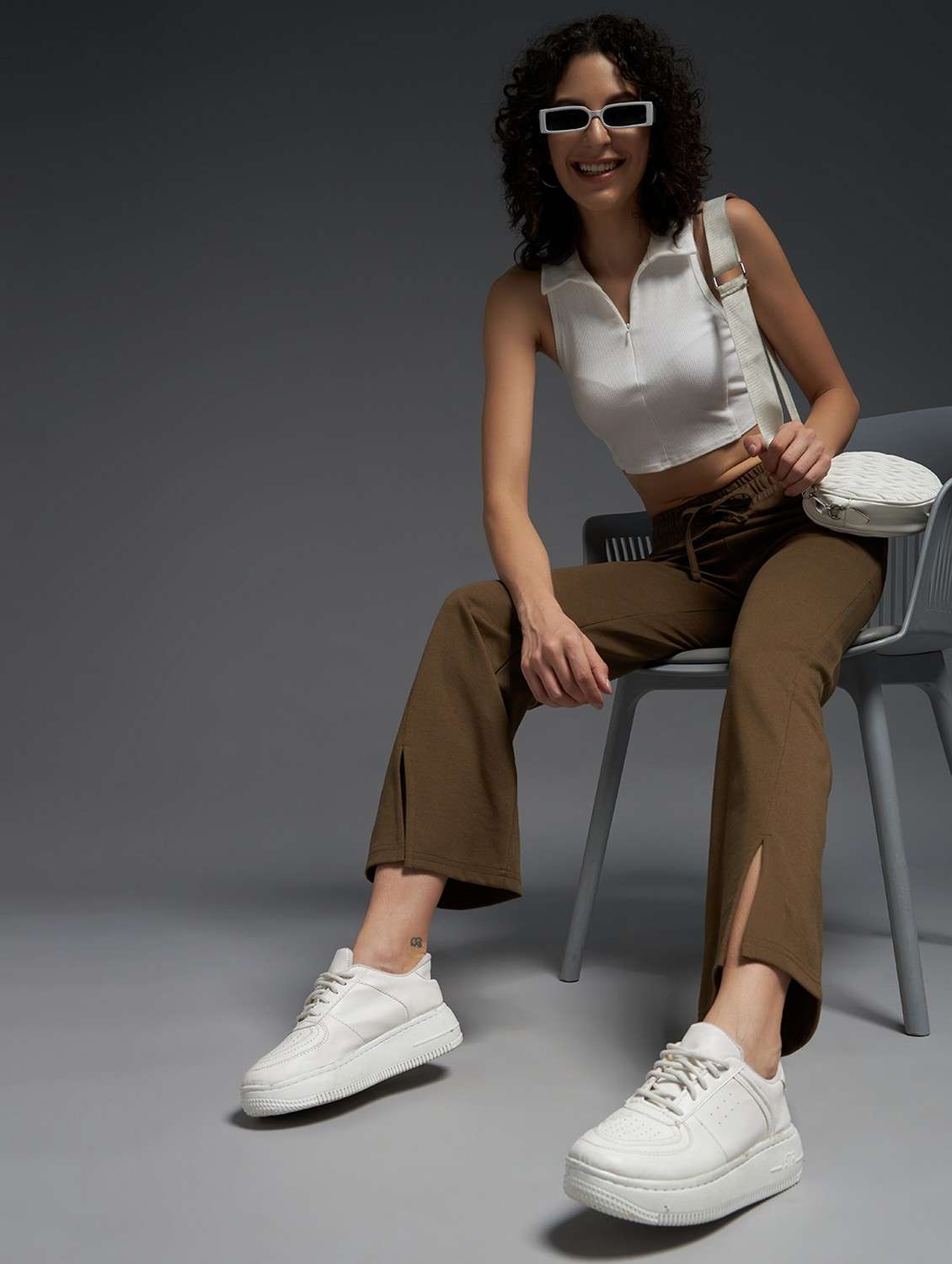 women solid mid rise track pant - 21762321 -  Standard Image - 2