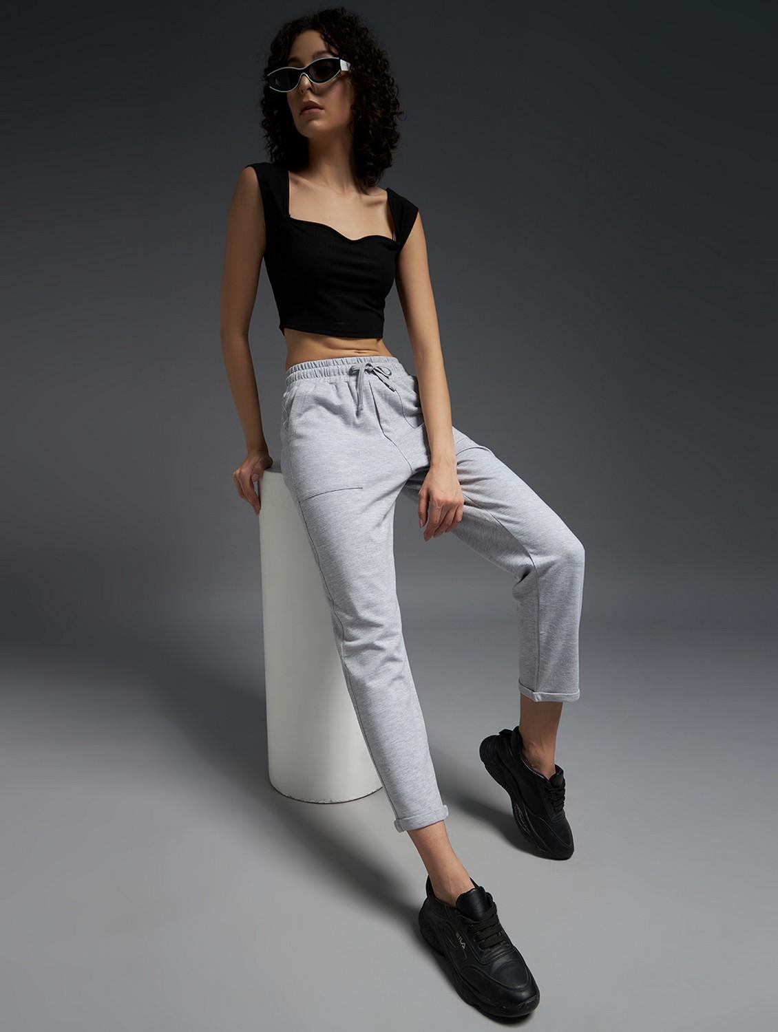 women solid mid rise track pant - 21762334 - Standard Image - 2