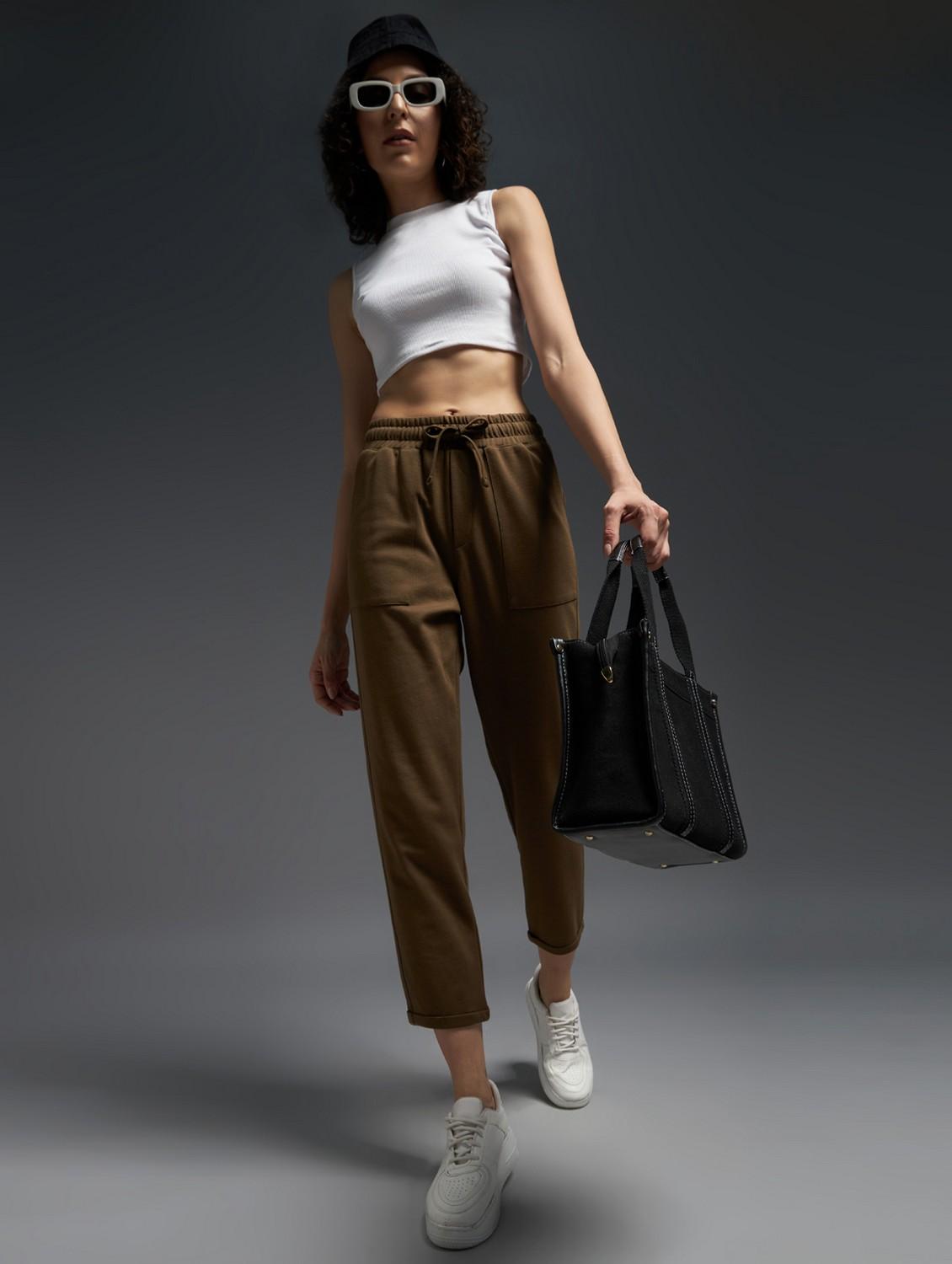 women solid mid rise track pant - 21762341 - Standard Image - 2