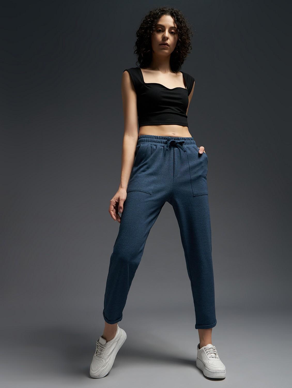 women solid mid rise track pant - 21762342 - Standard Image - 2
