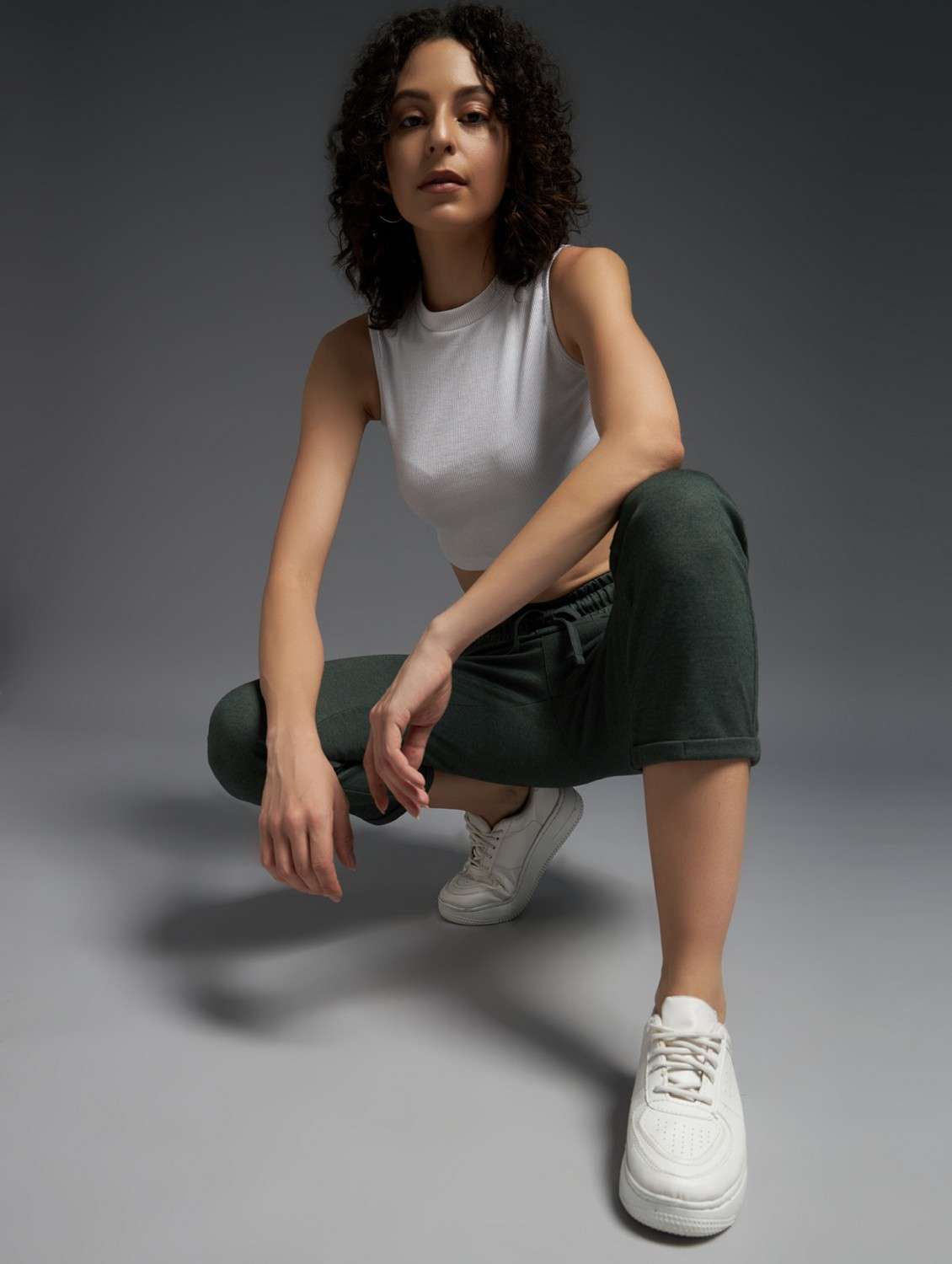 women solid mid rise track pant - 21762343 -  Standard Image - 2