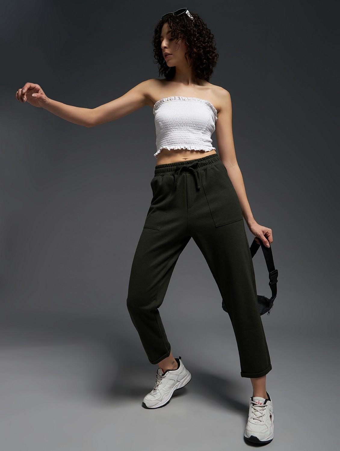 women solid mid rise track pant - 21762344 - Standard Image - 2