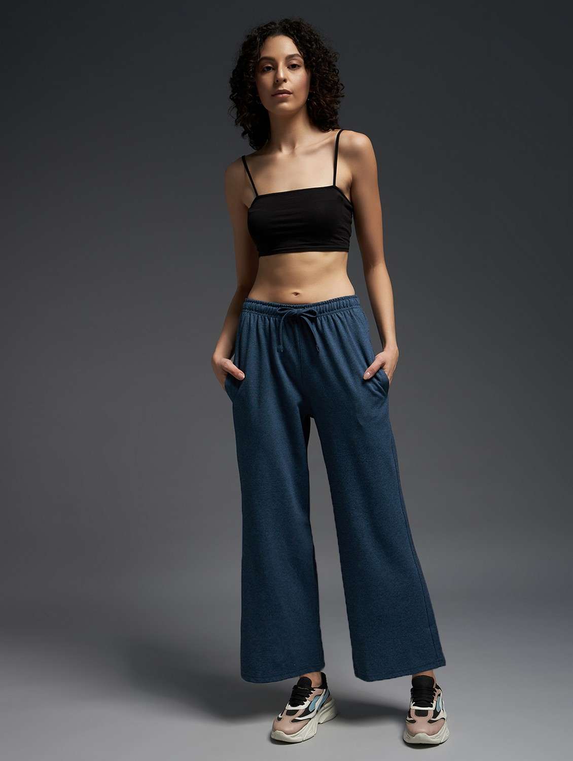 women solid mid rise track pant - 21762352 -  Standard Image - 2