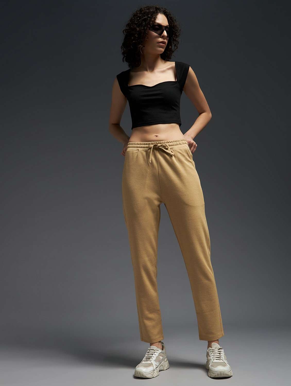 women solid mid rise track pant - 21762357 - Standard Image - 2