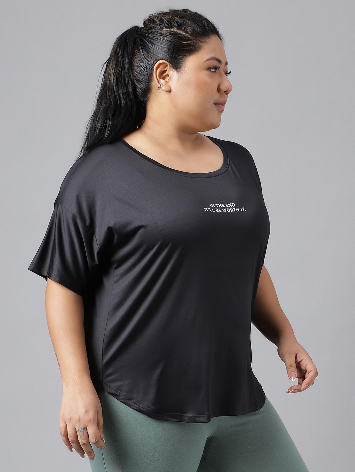 women black typographic round neck t-shirt - 21762495 - Standard Image - 2