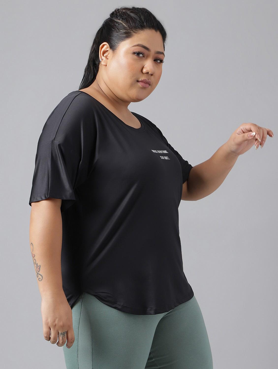 women black typographic round neck t-shirt - 21762497 - Standard Image - 2
