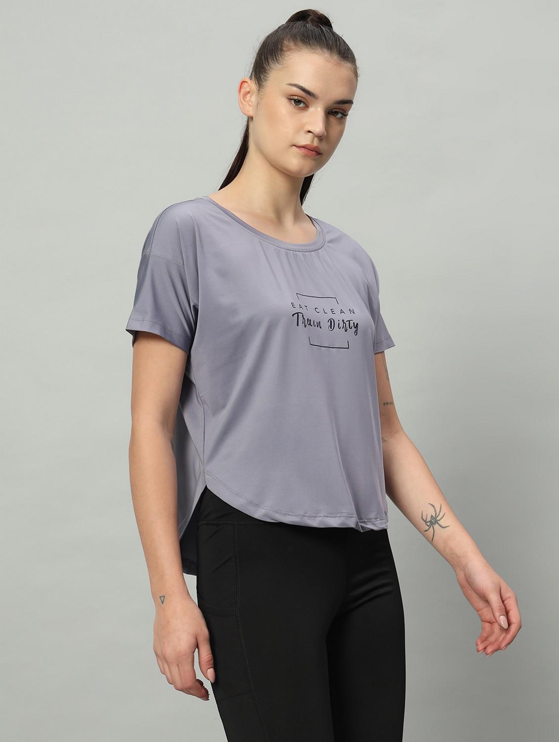 women grey typographic round neck t-shirt - 21762568 -  Standard Image - 2