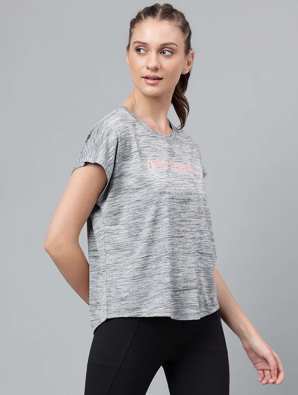 women grey typographic round neck t-shirt - 21762576 -  Standard Image - 2