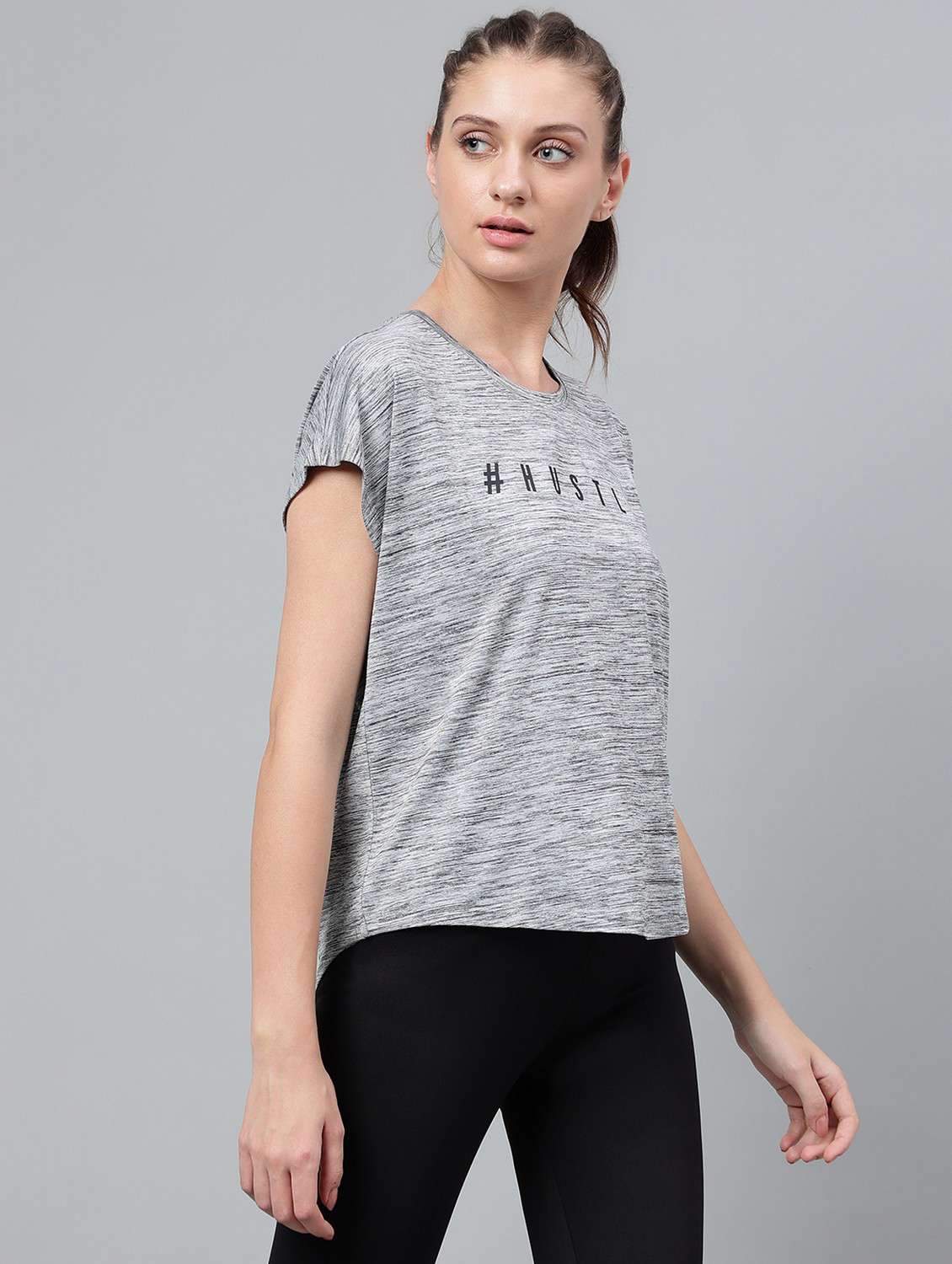 women grey typographic round neck t-shirt - 21762577 - Standard Image - 2