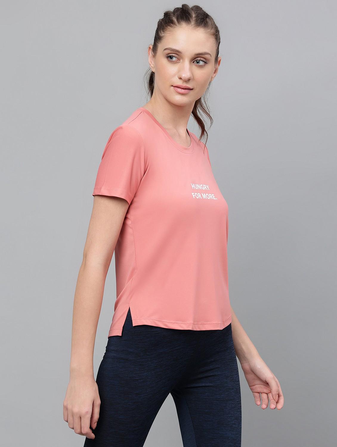women pink typographic round neck t-shirt - 21762587 - Standard Image - 2