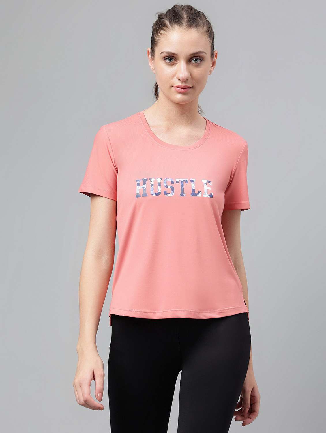 women pink typographic round neck t-shirt