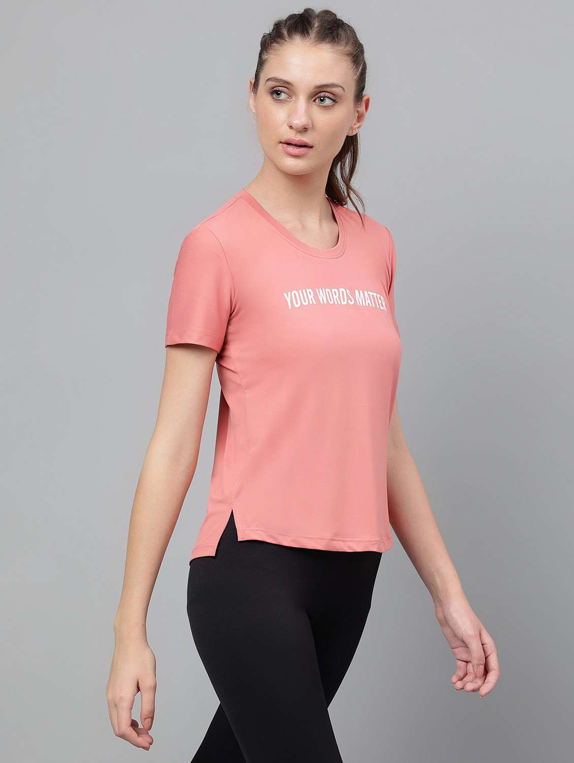 women pink typographic round neck t-shirt - 21762589 -  Standard Image - 2