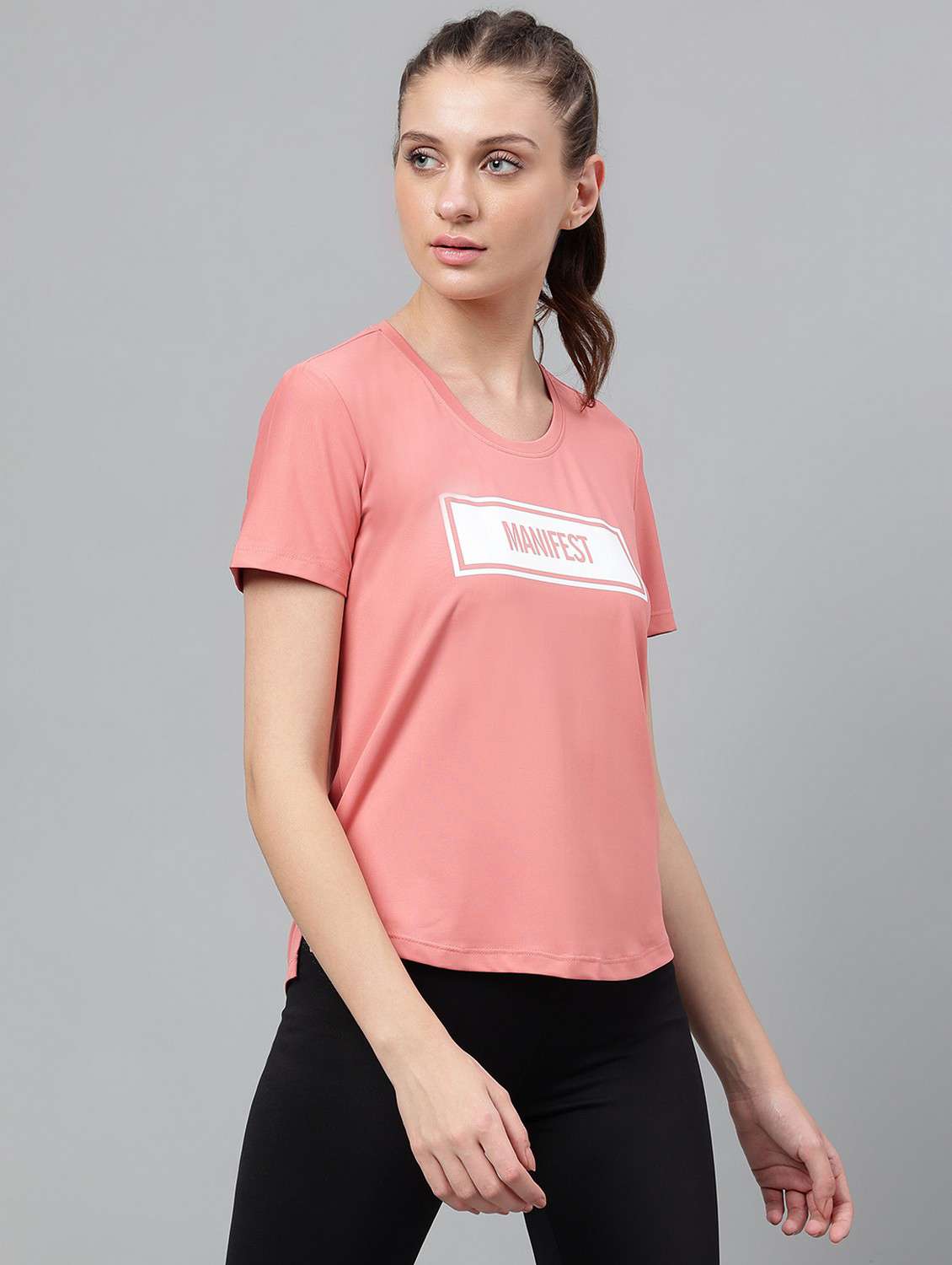 women pink typographic round neck t-shirt - 21762591 -  Standard Image - 2